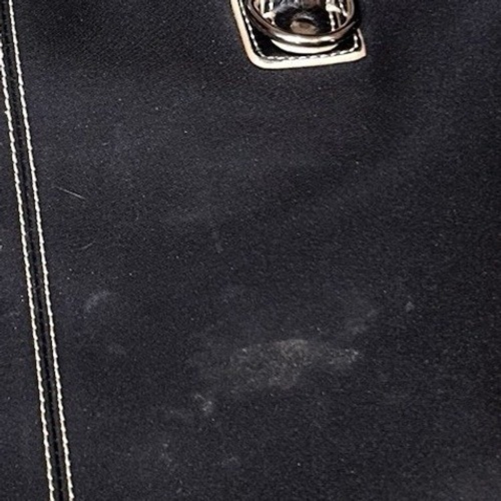 Franco Sarto Black Nylon‎ Satchel Handbag Silver Hardware Geometric Lining - Picture 8 of 10